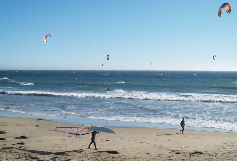 Kitesurfers on the California pacific coast